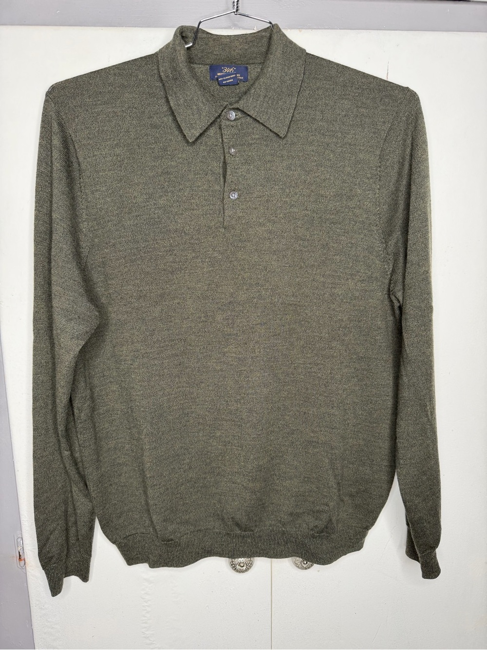 Brooks Brothers Men’s Extra Fine Merino Wool Sweater Polo Size Large Olive Green